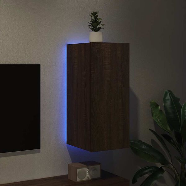 vidaXL Mobile TV a Parete con Luci LED Rovere Marrone 30,5x35x70 cm