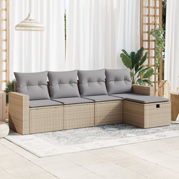vidaXL Set Divano da Giardino 5 pz con Cuscini Beige in Polyrattan