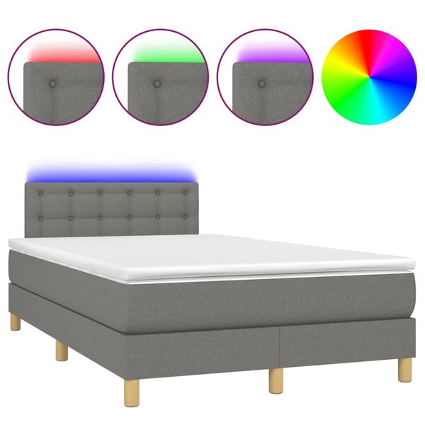 vidaXL Letto a Molle Materasso e LED Grigio Scuro 120x200cm in Tessuto