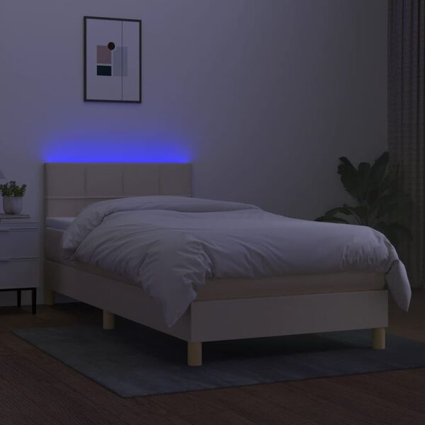 vidaXL Letto a Molle con Materasso e LED Crema 80x200 cm in Tessuto
