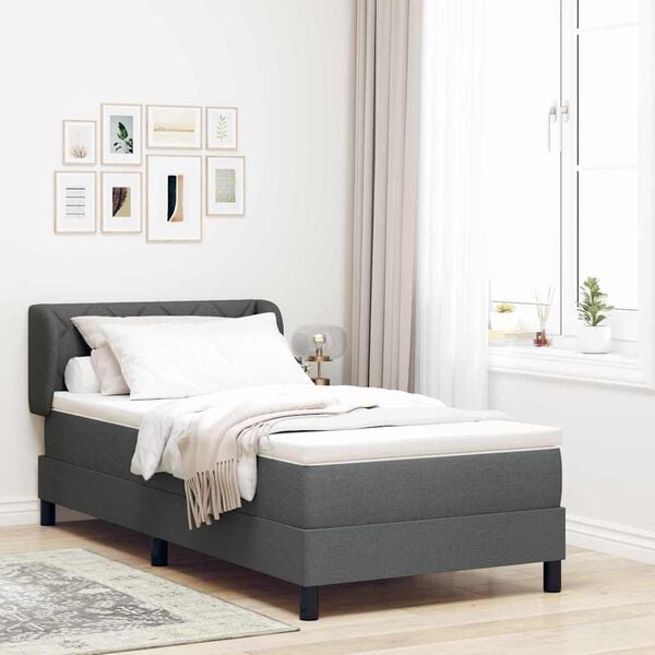 vidaXL Letto a molle con materasso Grigio scuro 90 x 190 cm Tessuto