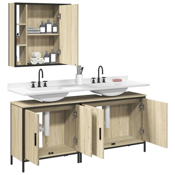 vidaXL Set di Mobili da Bagno 3 pz Rovere Sonoma in Legno Multistrato
