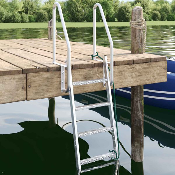 vidaXL Scala da Dock a 4 Gradini Argento 58 x 77 x 166 cm Alluminio