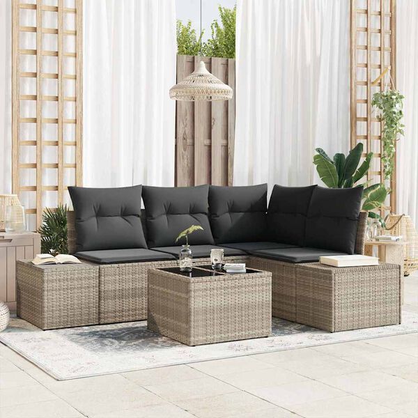 vidaXL Set Divano da Giardino 5 pcs Grigio chiaro polyrattan