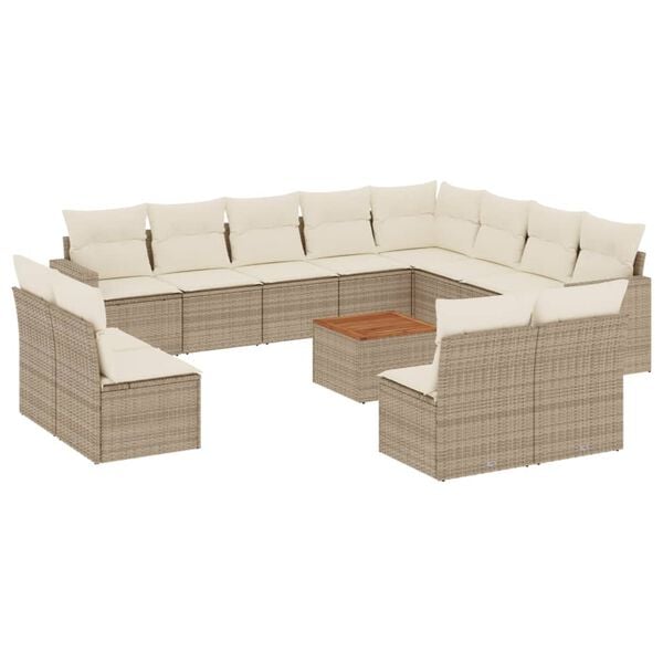 vidaXL Set Divano da Giardino 13 pz con Cuscini Beige in Polyrattan