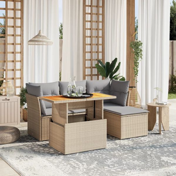 vidaXL Set Divano da Giardino 6 pz con Cuscini Beige in Polyrattan