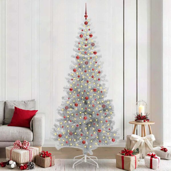 vidaXL Albero di Natale con 300 LED con supporto Argento 240 cm PET
