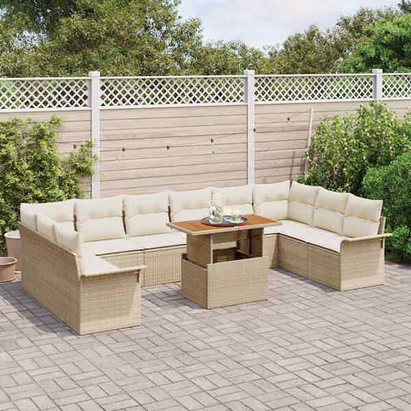 vidaXL Set Divano da Giardino 11 pcs Beige e Crema polyrattan