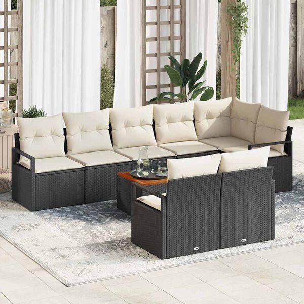 vidaXL Set Divano da Giardino con cuscino 9 pcs Nero polyrattan