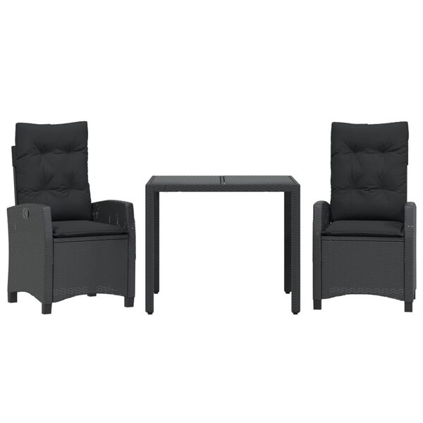vidaXL Set da Pranzo da Giardino 3 pz con Cuscini Nero in Polyrattan