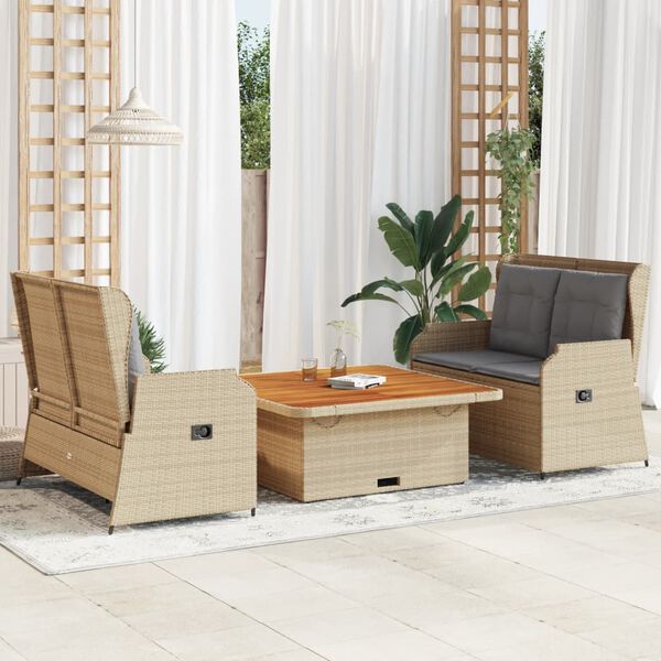 vidaXL Set Divani da Giardino 3 pz con Cuscini in Polyrattan Beige