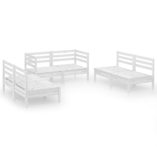 vidaXL Set Divani da Giardino 6 pz Bianco in Legno Massello di Pino