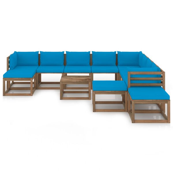 vidaXL Set Divani da Giardino 12 pz con Cuscini Azzurri