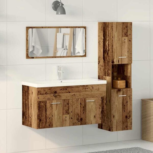 vidaXL Set Mobili da Bagno 3 pz Legno Antico in Legno Multistrato