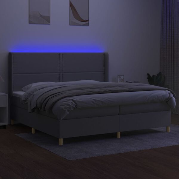 vidaXL Letto a Molle Materasso e LED Grigio Chiaro 200x200 cm Tessuto