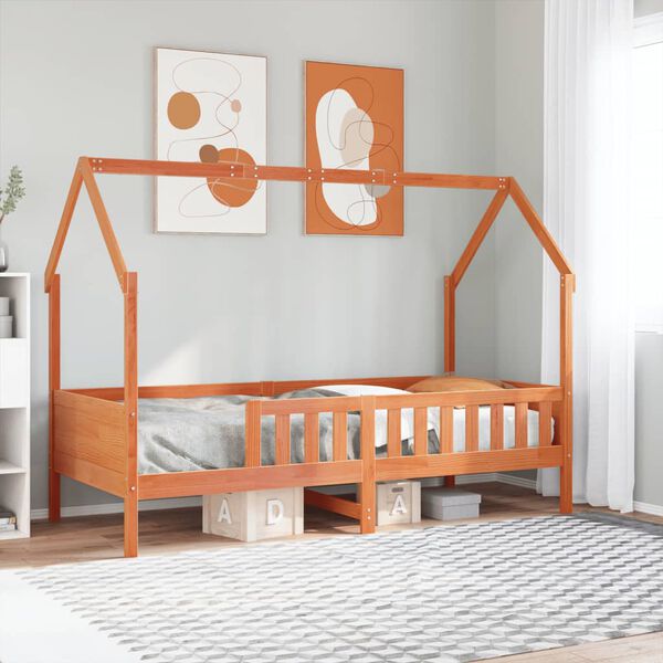 vidaXL Giroletto Casetta Bambini Marrone Cera 90x190 cm Massello Pino