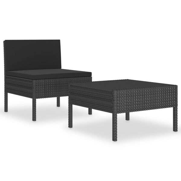 vidaXL Set Divani da Giardino 2 pz con Cuscini in Polyrattan Nero