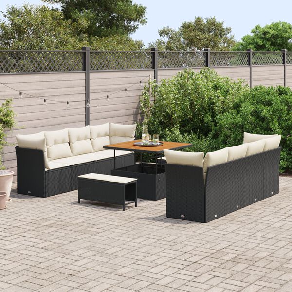 vidaXL Set Divano da Giardino 11 pcs Nero e Crema polyrattan