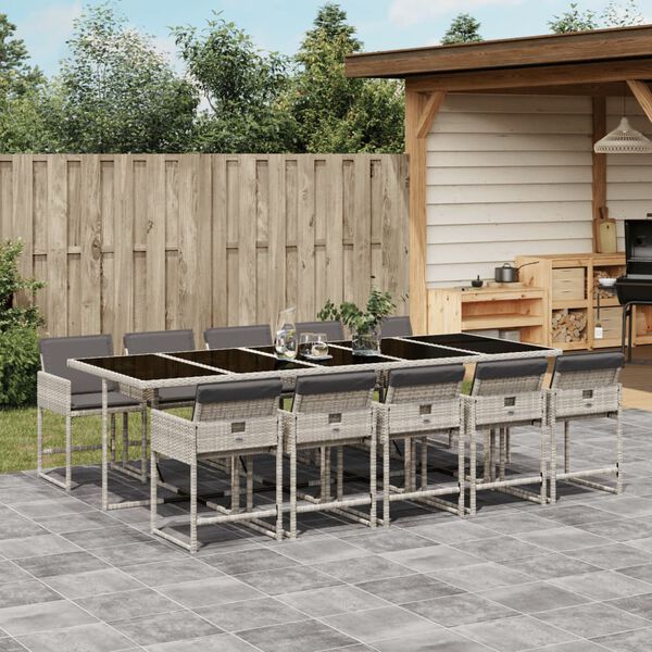 vidaXL Set Pranzo Giardino 11pz con Cuscini Grigio Chiaro Polyrattan