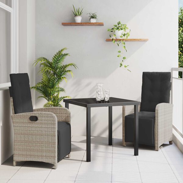 vidaXL Set da Pranzo per Giardino 3 pcs Grigio chiaro polyrattan