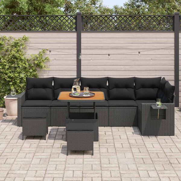 vidaXL Set Divano da Giardino con cuscino 11 pcs Nero polyrattan