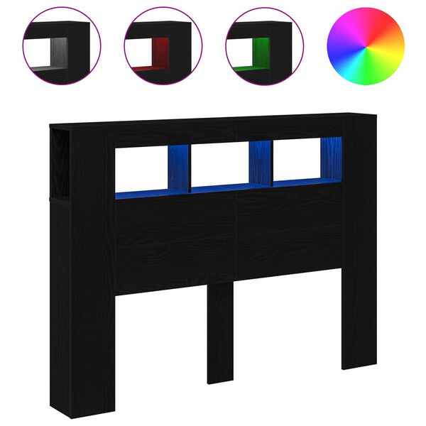 vidaXL Testiera LED con lo scaffale Rovere nero 140 x 18.5 x 103.5 cm