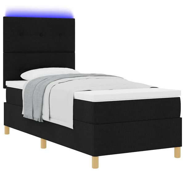 vidaXL Letto a Sorgente LED con materasso Nero 90 x 200 cm Tessuto
