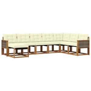vidaXL Set di divani da esterno con cuscino 8 pcs Naturale e Crema