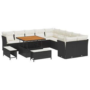 vidaXL Set Divano da Giardino 13 pcs Nero polyrattan