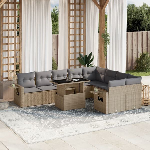 vidaXL Set Divano da Giardino 10 pz con Cuscini Beige in Polyrattan