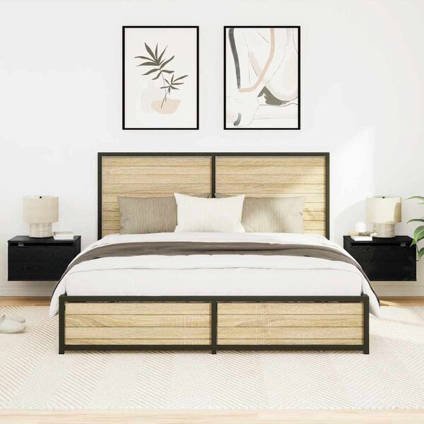 vidaXL Mobiletto da comodino a parete con cassetto 2 pcs Rovere Nero