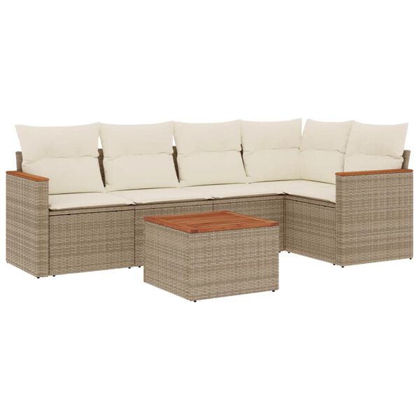 vidaXL Set Divano da Giardino 6 pz con Cuscini Beige in Polyrattan