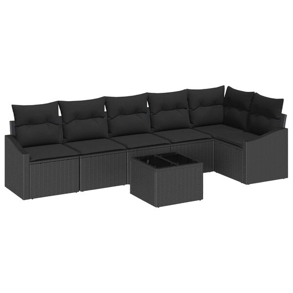 vidaXL Set Divano da Giardino con cuscino 7 pcs Nero polyrattan