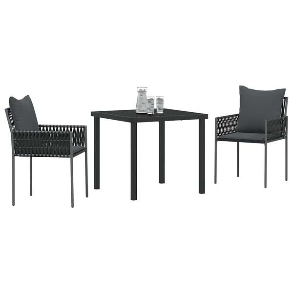 vidaXL Set da Pranzo per Giardino 3 pcs Nero e Grigio Rattan in PE