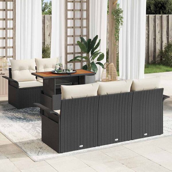 vidaXL Set Divano da Giardino con archiviazione 6 pcs Nero Poly Rattan