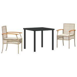 vidaXL Set da Pranzo per Giardino 3 pcs Beige polyrattan