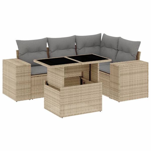 vidaXL Set Divano da Giardino 5 pz con Cuscini Beige in Polyrattan
