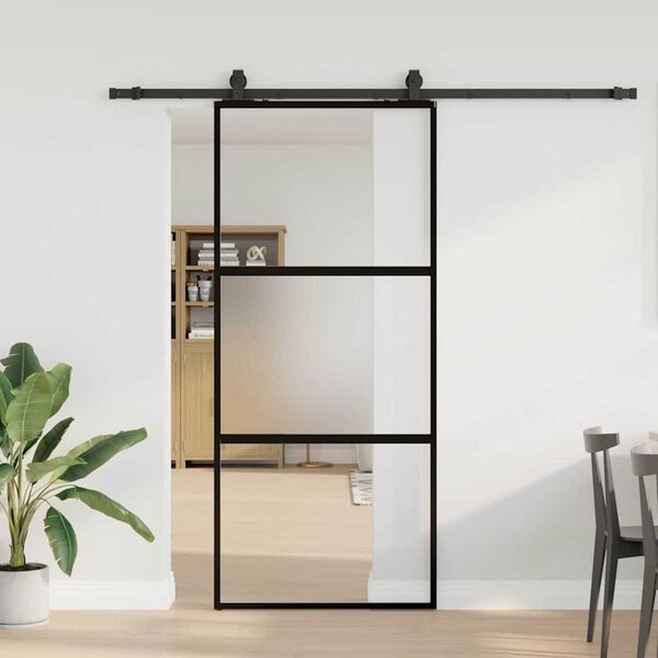 vidaXL Porta Scorrevole Set Ferramenta Nera 90x205 cm Vetro Temperato