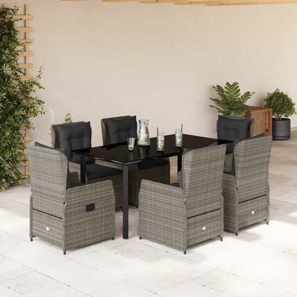 vidaXL Set da Pranzo da Giardino 7 pz con Cuscini in Polyrattan Grigio