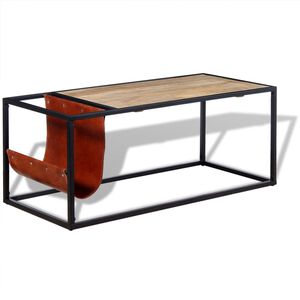 vidaXL Tavolino da Salotto in Vera Pelle con Portariviste 110x50x45 cm
