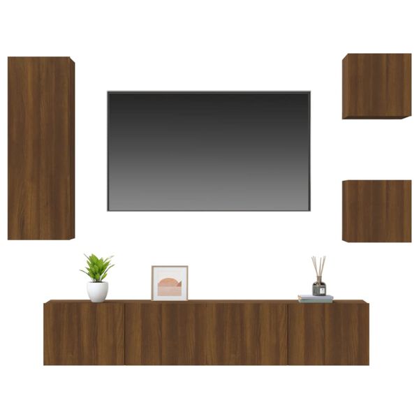 vidaXL Set Mobili Porta TV 5 pz Rovere Marrone in Legno Multistrato