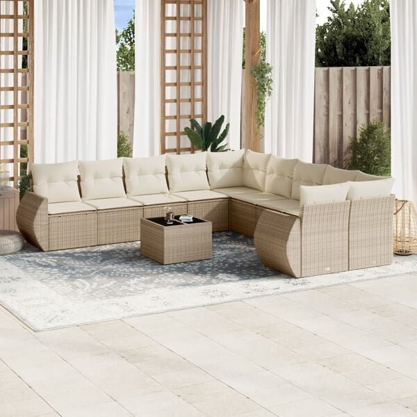 vidaXL Set Divani da Giardino 11 pz con Cuscini Beige in Polyrattan