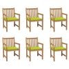 vidaXL Sedie da Giardino 6 pz e Cuscini Verde Brillante Massello Teak