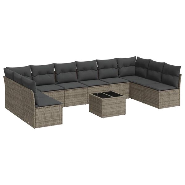 vidaXL Set Divani da Giardino 11 pz con Cuscini in Polyrattan Grigio