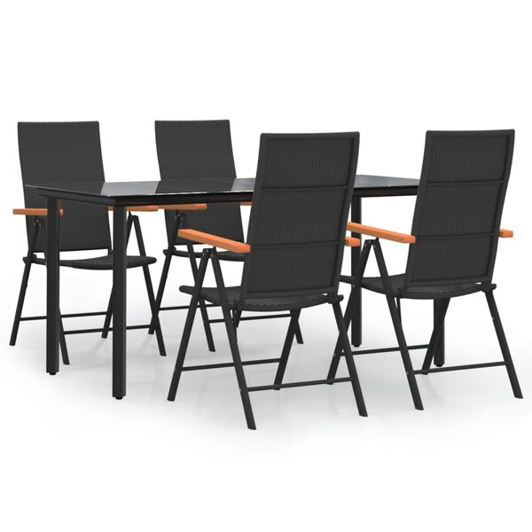 vidaXL Set da Pranzo da Giardino 5 pz Nero e Marrone in Polyrattan