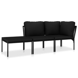 vidaXL Set Divani da Giardino 3 pz con Cuscini Neri in PVC