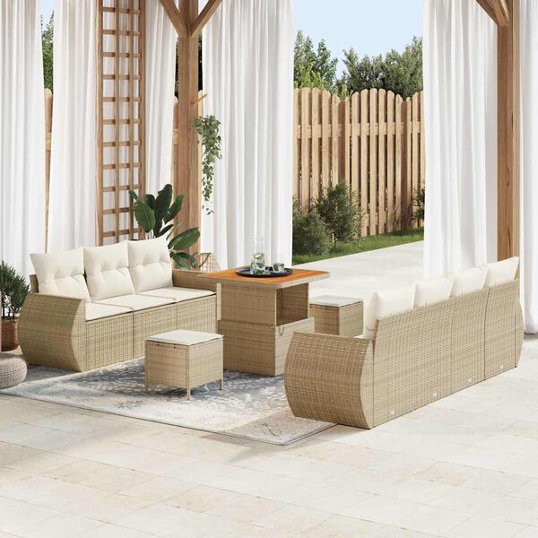 vidaXL Set Divano da Giardino 10 pcs Beige e Crema polyrattan