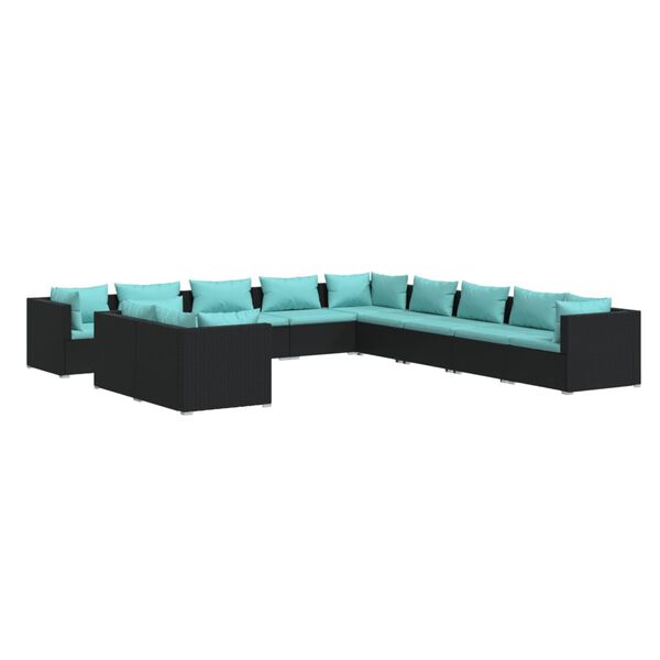 vidaXL Set Mobili da Giardino 11 pz con Cuscini in Polyrattan Nero