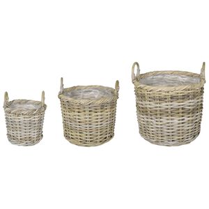 vidaXL Cesto per Piante 3 pz Grigio naturale Rattan Kubu