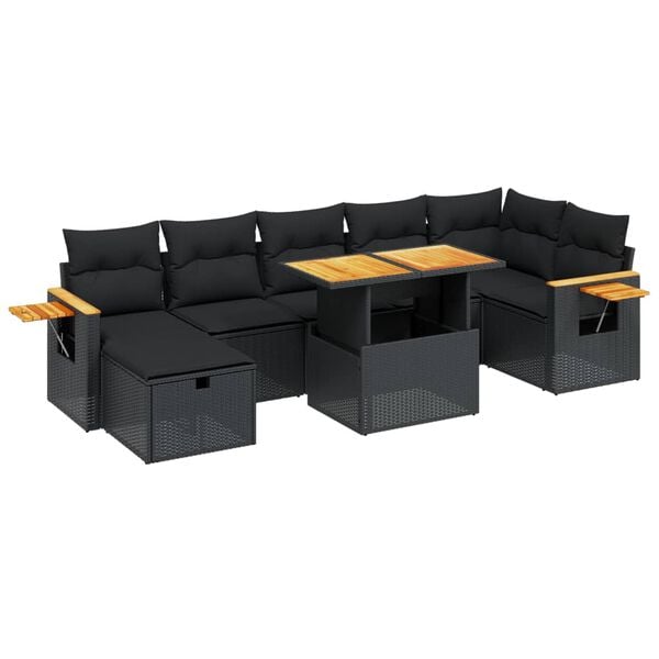 vidaXL Set Divani da Giardino con Cuscini 8 pz Nero in Polyrattan